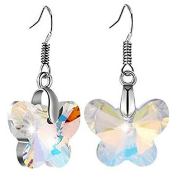 Butterfly Earrings Dangle Crystal Cut Earrings Butterflies Silver Translucent - Picture 3 of 8
